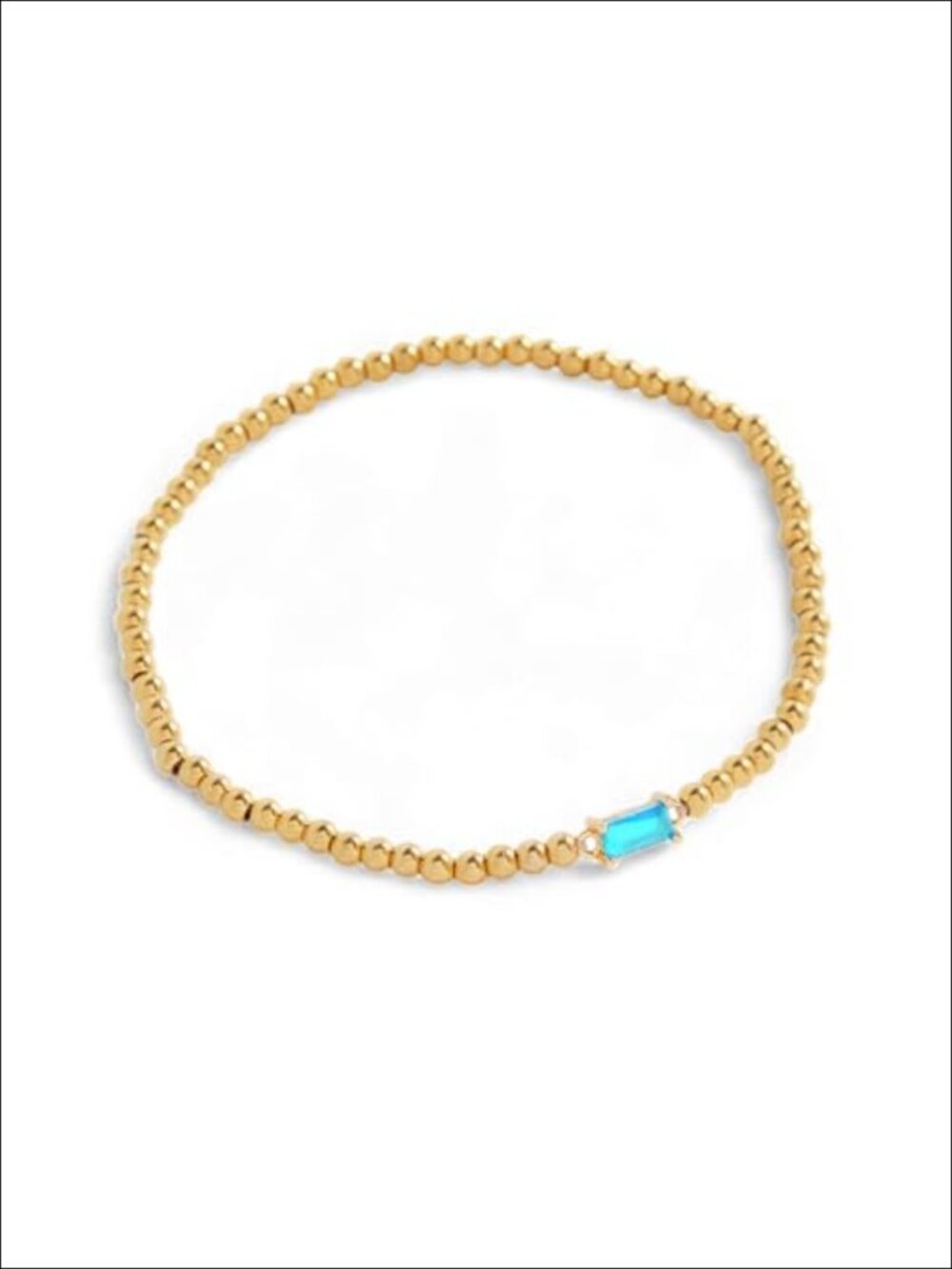 Gold Beaded Birthstone Stretch Bracelet 18K Gold Plated CZ